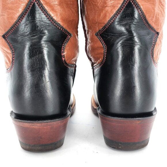 Vintage Justin Cowgirl Womens 7B Black Brown Cowboy Boots Western Square Toe - Picture 10 of 16